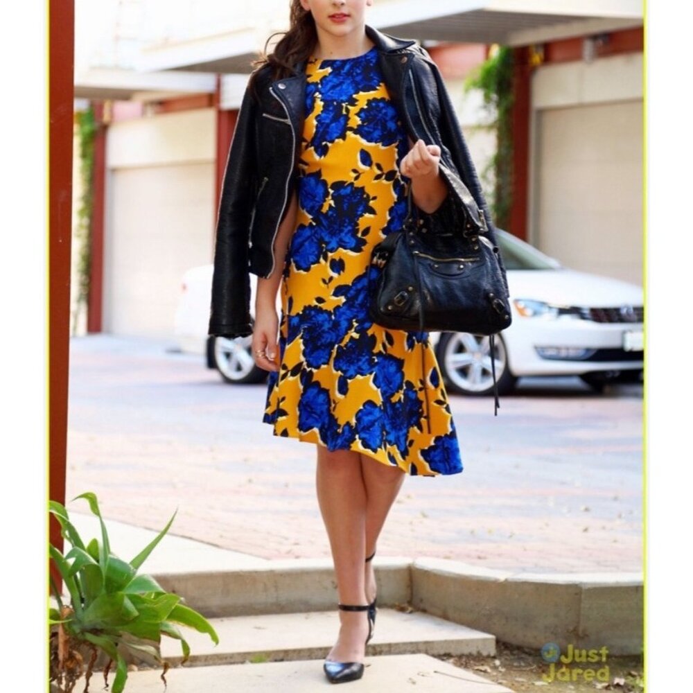 Who What Wear Dress S Asymmetrical Floral Yellow Blue Shift Ruffle Cottage